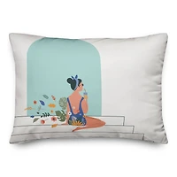 Girl Sipping On Steps 14" x 20" Throw Pillow
