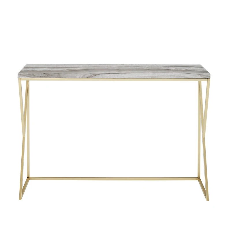 Walker Edison Gray Faux Vein Cut Marble/Gold Geometric Side Entry Table