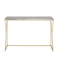 Walker Edison Gray Faux Vein Cut Marble/Gold Geometric Side Entry Table