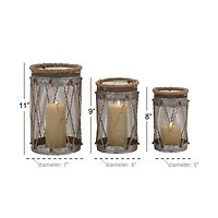 Set of 3" Silver Metal Rustic Lantern, 11", 9", 8"