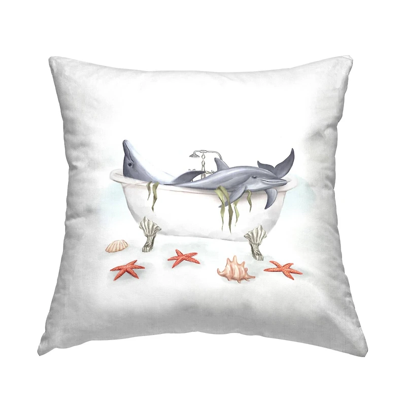 Stupell Industries Nautical Dolphins Swimming Bathtub Sea Life Throw Pillow, 18" x 18"