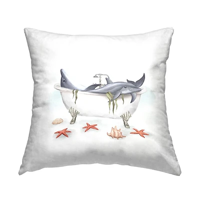 Stupell Industries Nautical Dolphins Swimming Bathtub Sea Life Throw Pillow, 18" x 18"