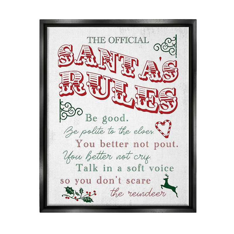 Stupell Industries Official Santa's Rules Christmas List Framed Floater Canvas Wall Art