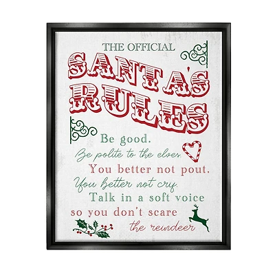 Stupell Industries Official Santa's Rules Christmas List Framed Floater Canvas Wall Art