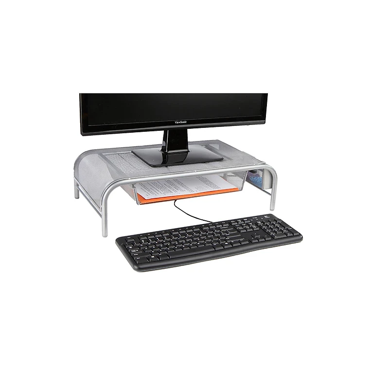 Mind Reader Silver Metal Mesh Monitor Riser Stand & Desk Drawer Organizer Set