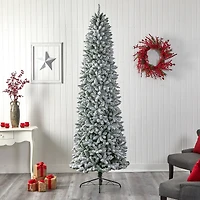 9ft. Unlit Slim Flocked Montreal Fir Artificial Christmas Tree