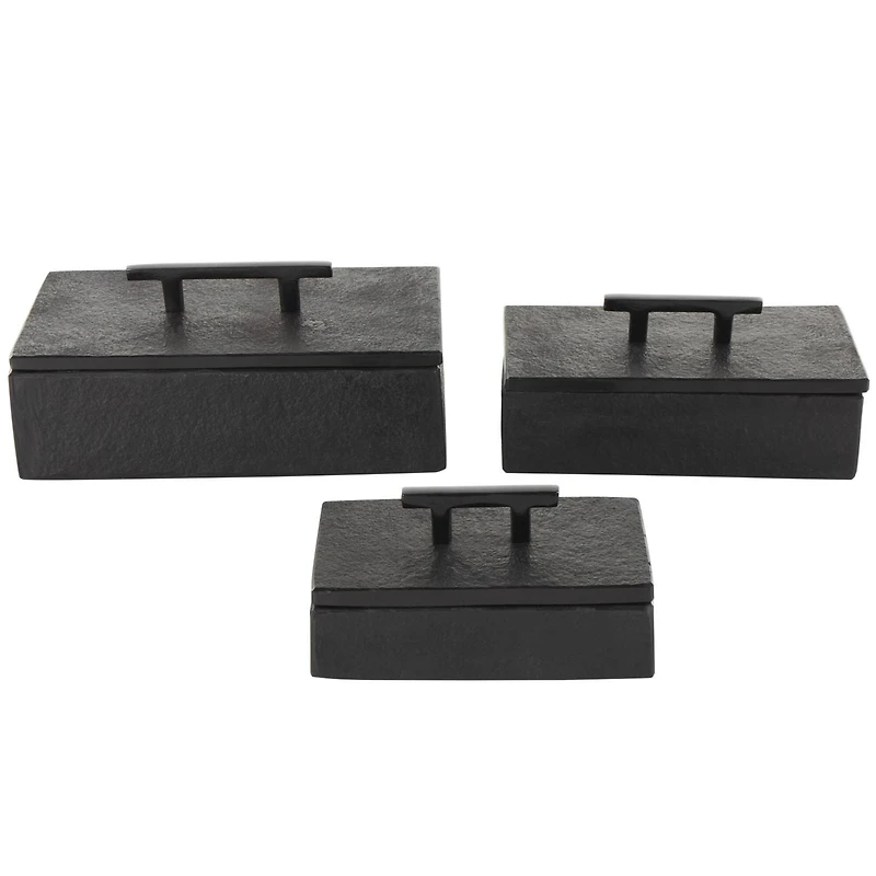 Black Marble Decorative Box with Aluminum Bar Handles, 3ct.