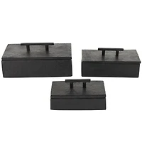 Black Marble Decorative Box with Aluminum Bar Handles, 3ct.