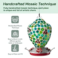 Glitzhome® 8.25" Blue & Green Dots & Ladybugs Glass Hanging Bird Feeder