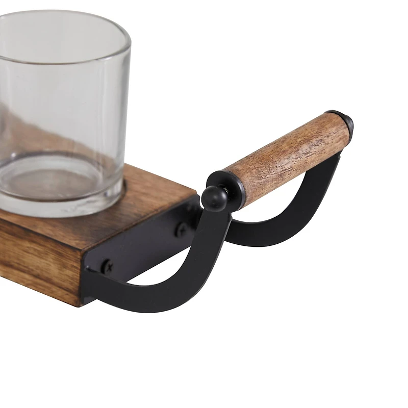 Set of 2 Brown Mango Wood Traditional Candle Holder, 17.5", 24"