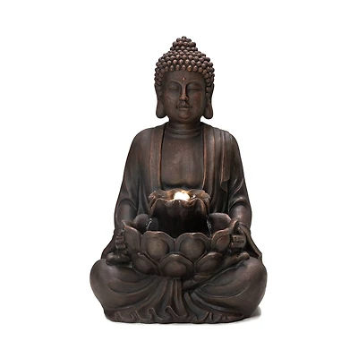Glitzhome® 23.25" Zen-Style Meditating Buddha Statue Outdoor Fountain with LED Light