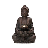 Glitzhome® 23.25" Zen-Style Meditating Buddha Statue Outdoor Fountain with LED Light