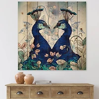 Designart - Two Blue Peacocks With Wildflowers