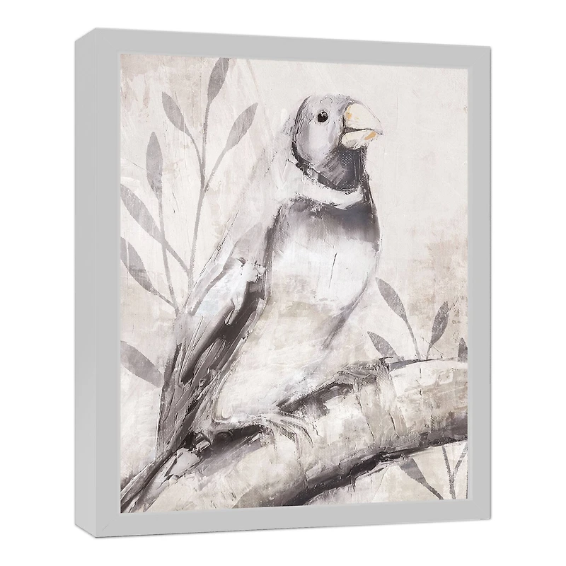 Dusty Blue Bird White Framed Canvas