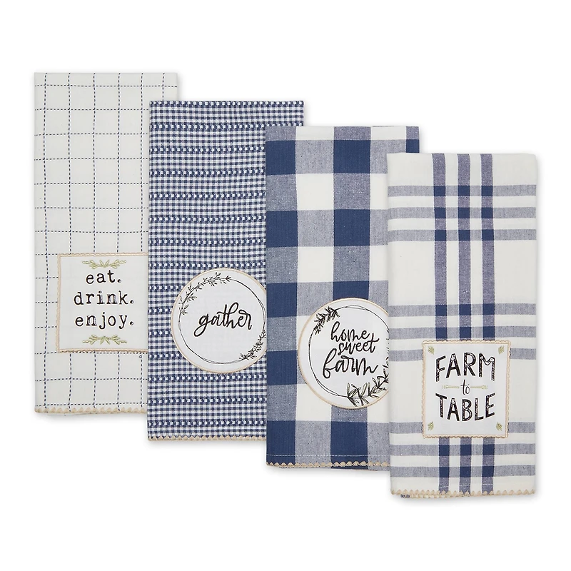 French Blue Farm To Table Embellished Dishtowel (Set of 4)