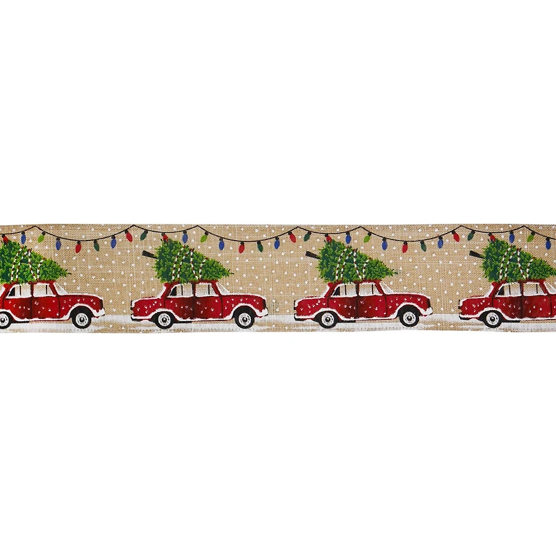 2.5" x 20ft. Christmas Tree Car Wired Faux Linen Ribbon by Celebrate It®