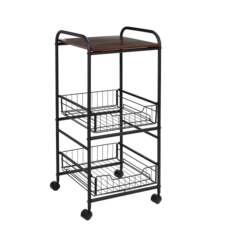 Honey Can Do Black & Natural 3-Tier Slim Rolling Cart