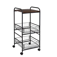 Honey Can Do Black & Natural 3-Tier Slim Rolling Cart