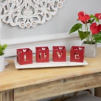 Valentine's Day Red Love Blocks Metal Votive Candle Holders Set
