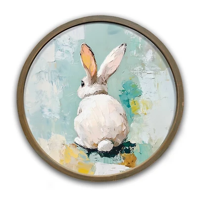 20" Palette Knife Painted Bunny Wall Art in Round Frame