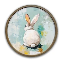 20" Palette Knife Painted Bunny Wall Art in Round Frame