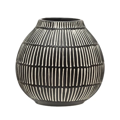 Hello Honey® 6" Black & White Debossed Stoneware Vase