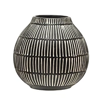 Hello Honey® 6" Black & White Debossed Stoneware Vase