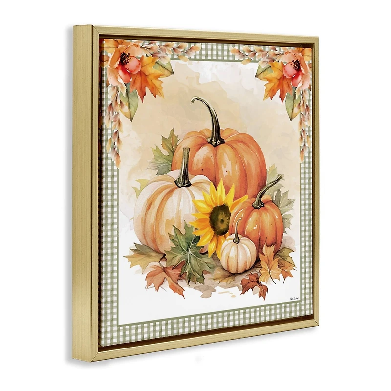 Stupell Industries Autumn Pumpkins Floral Border Floater Framed Art