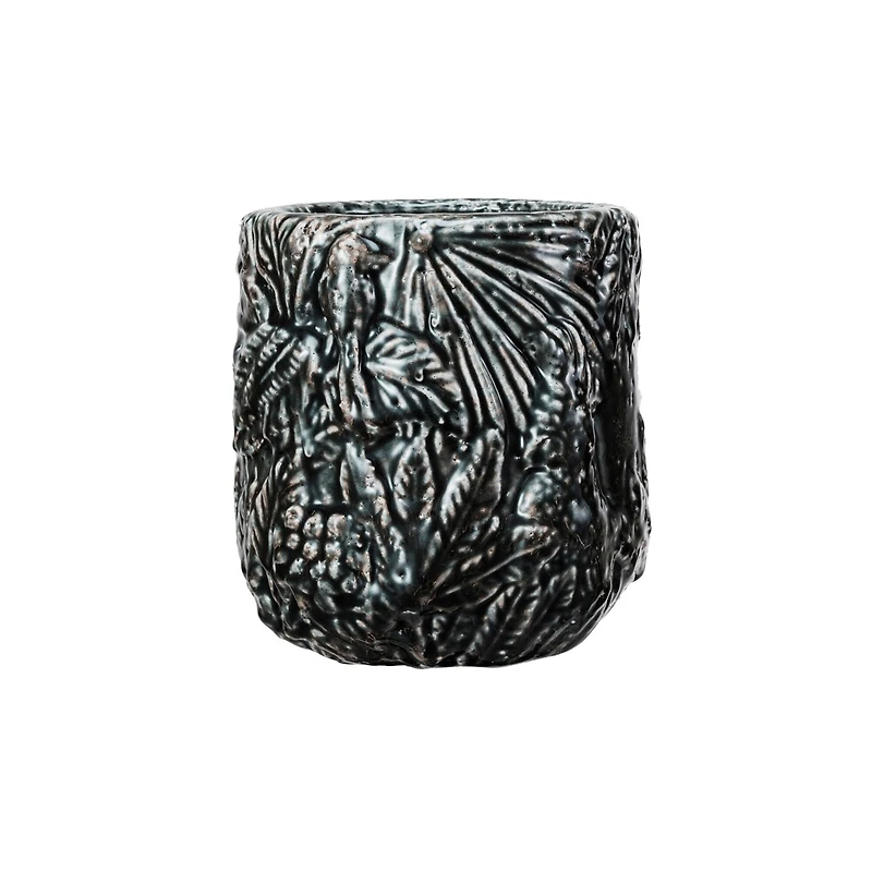 Hello Honey® 7" Gray Embossed Pattern Decorative Terra Cotta Planter