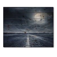 Designart - Asphalt Road Under Cloudy Full Moon I