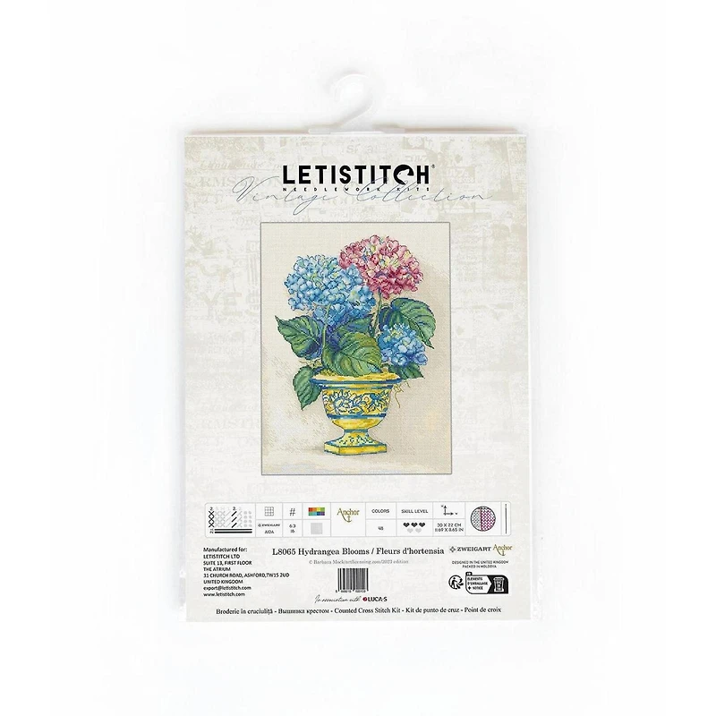 LetiStitch Hydrangea Blooms Counted Cross Stitch Kit