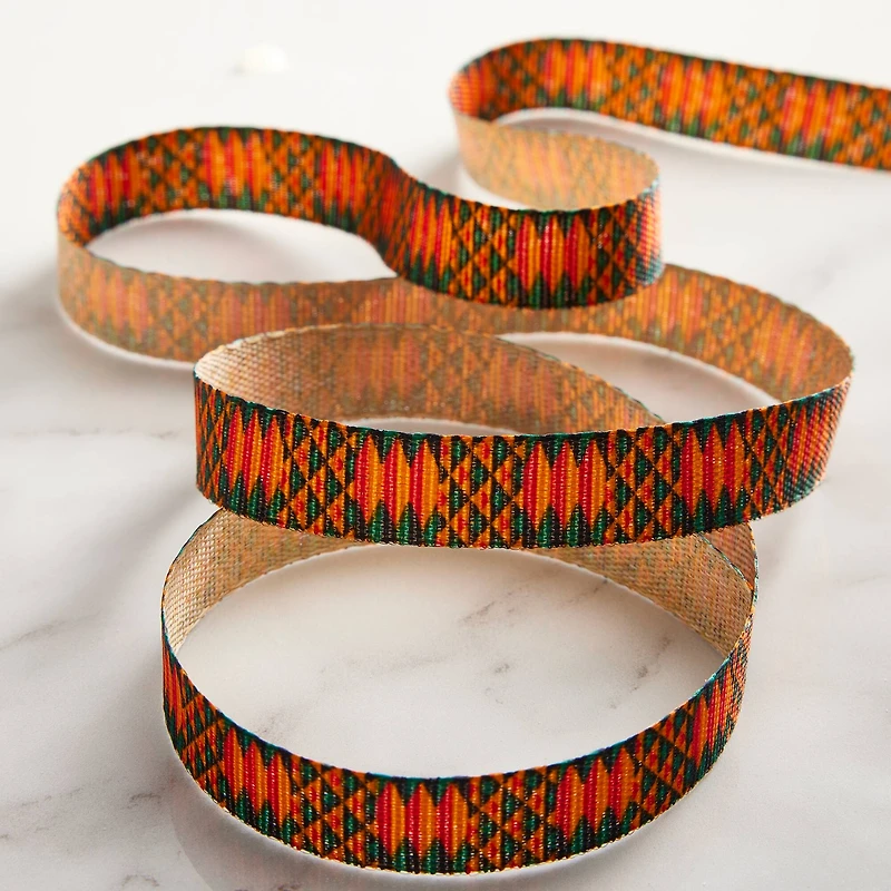 5/8" x 7yd. Faux Linen Geometric Ribbon by Celebrate It™