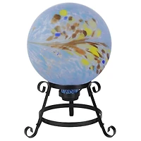 10" Blue Hand Painted Feather Design Glass Garden Gazing Ball