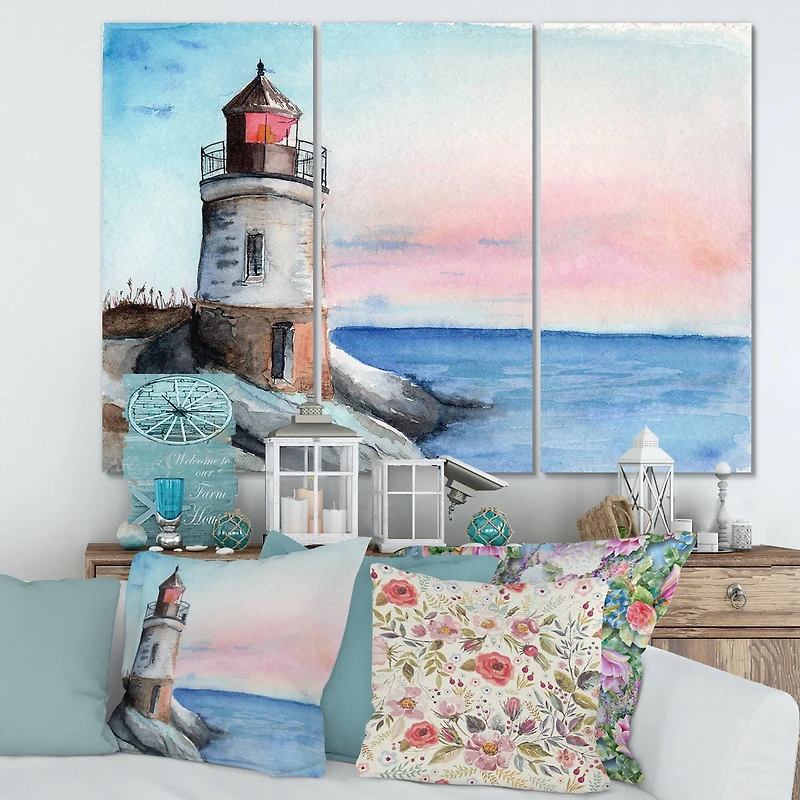 Designart - A Lighthouse On A Rock Shore In Early Morning