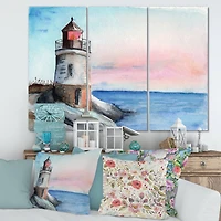 Designart - A Lighthouse On A Rock Shore In Early Morning