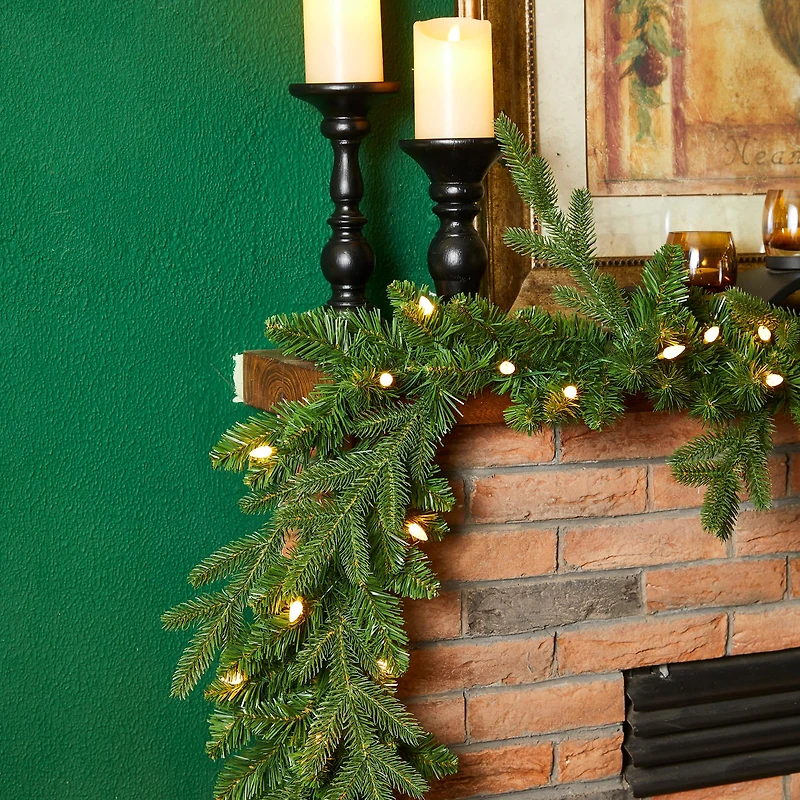 Glitzhome® 9ft. Pre-Lit Greenery Christmas Garlands with LED Light Timers, 2ct.