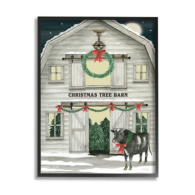 Stupell Industries Christmas Tree Barn Rural Countryside Framed Giclee Art