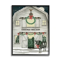 Stupell Industries Christmas Tree Barn Rural Countryside Framed Giclee Art
