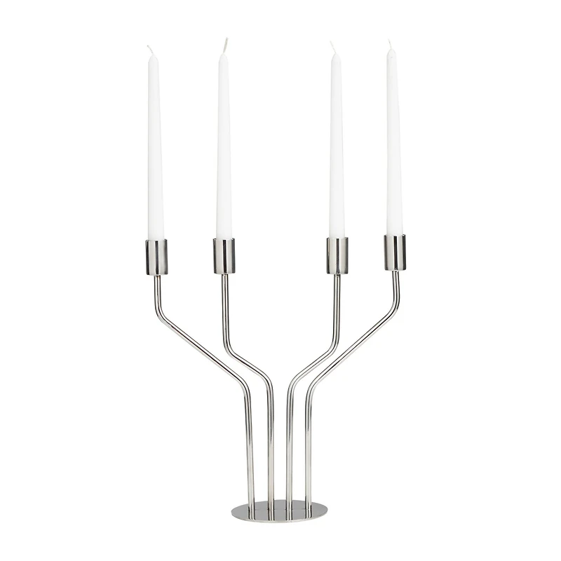 The Novogratz 13" Silver Stainless Steel Abstract Angled Candelabra