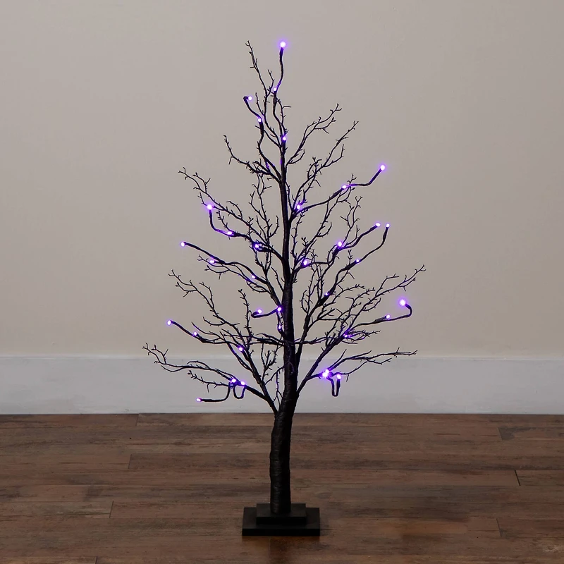 3ft. Pre-Lit Halloween Deluxe Black Twig Artificial Tree with 36 Orange & Purple LED Lights