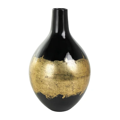13" Black Metal Abstract Vase with Gold Detailing