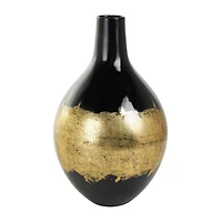 13" Black Metal Abstract Vase with Gold Detailing