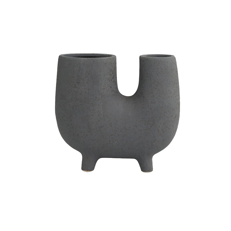 8" Dark Gray Ceramic U-Shaped Abstract Vase with Small Feet