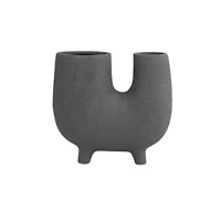 8" Dark Gray Ceramic U-Shaped Abstract Vase with Small Feet