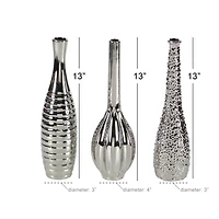 13" Silver Ceramic Glam Vase Set
