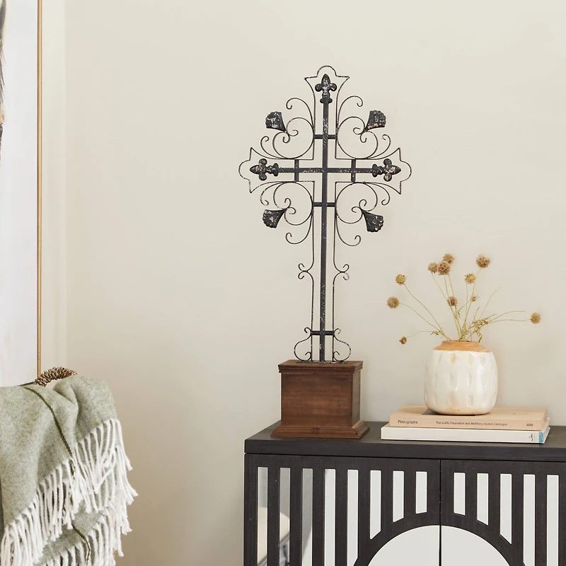 31" Black Iron French Country Cross