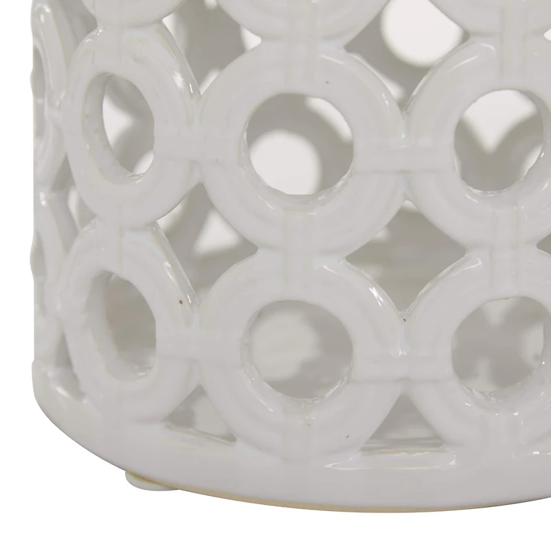 White Ceramic Contemporary Candle Holder Lantern, 8" x 8" x 9"
