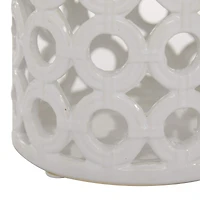 White Ceramic Contemporary Candle Holder Lantern, 8" x 8" x 9"