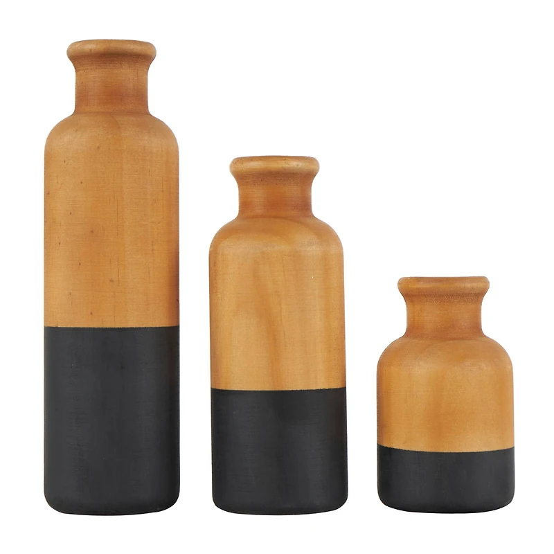 Brown & Black Wood Vase Set
