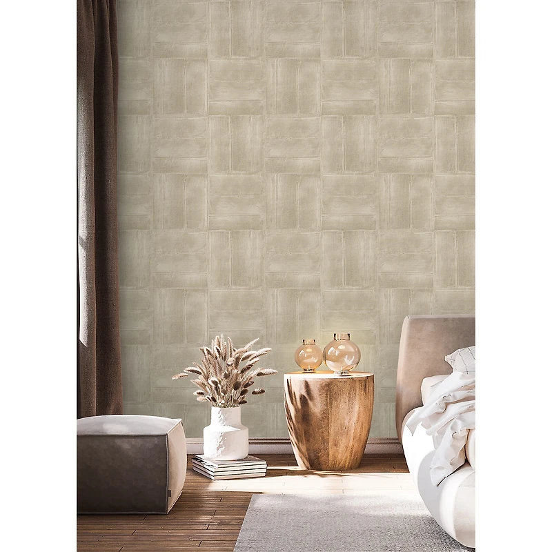 RoomMates Dimensional Square Taupe Plaster Peel & Stick Wallpaper